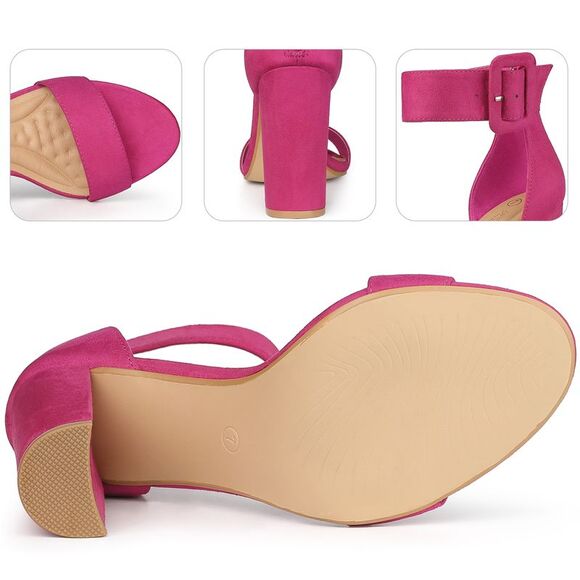 Open Toe Ankle Straps Block Heel Sandals Hot Pink - Picture 3 of 6